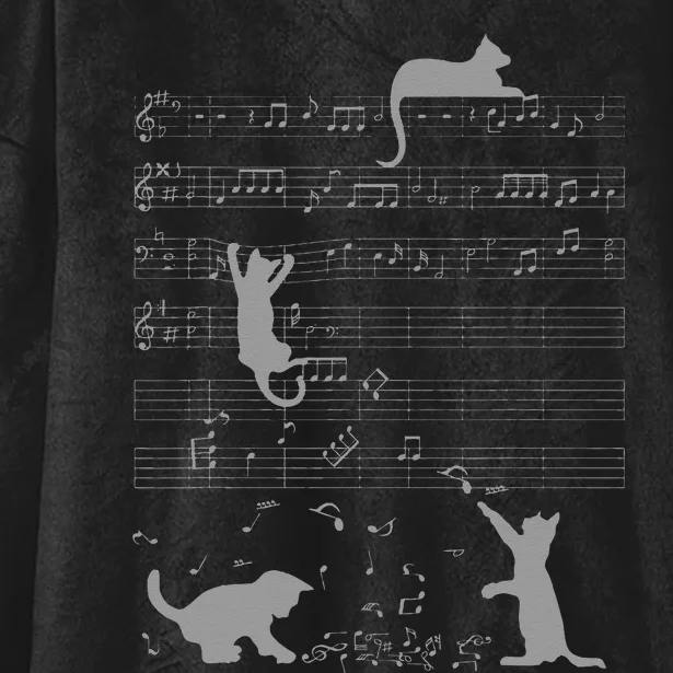 Cute Cats Music Notes Grey Musician Art Hooded Wearable Blanket