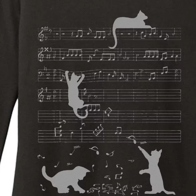 Cute Cats Music Notes Grey Musician Art Womens CVC Long Sleeve Shirt