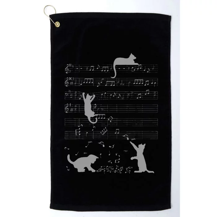 Cute Cats Music Notes Grey Musician Art Platinum Collection Golf Towel