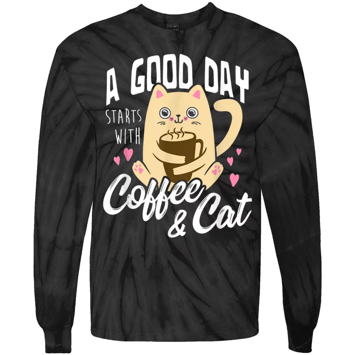 Cat & Coffee Mug Funny Cat Lover Gift Tie-Dye Long Sleeve Shirt