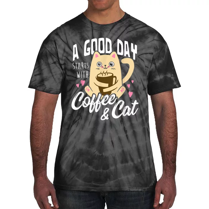 Cat & Coffee Mug Funny Cat Lover Gift Tie-Dye T-Shirt