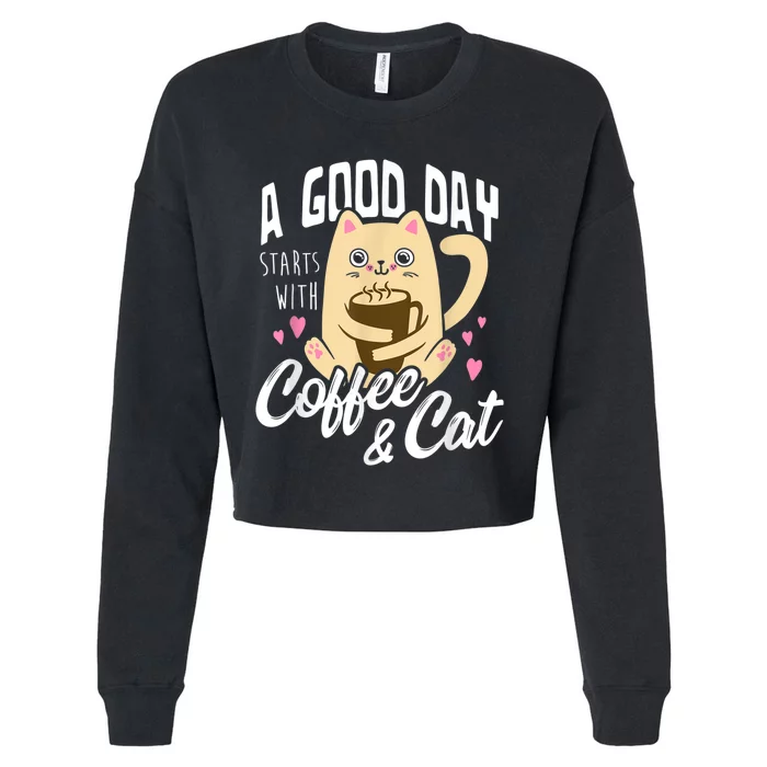 Cat & Coffee Mug Funny Cat Lover Gift Cropped Pullover Crew