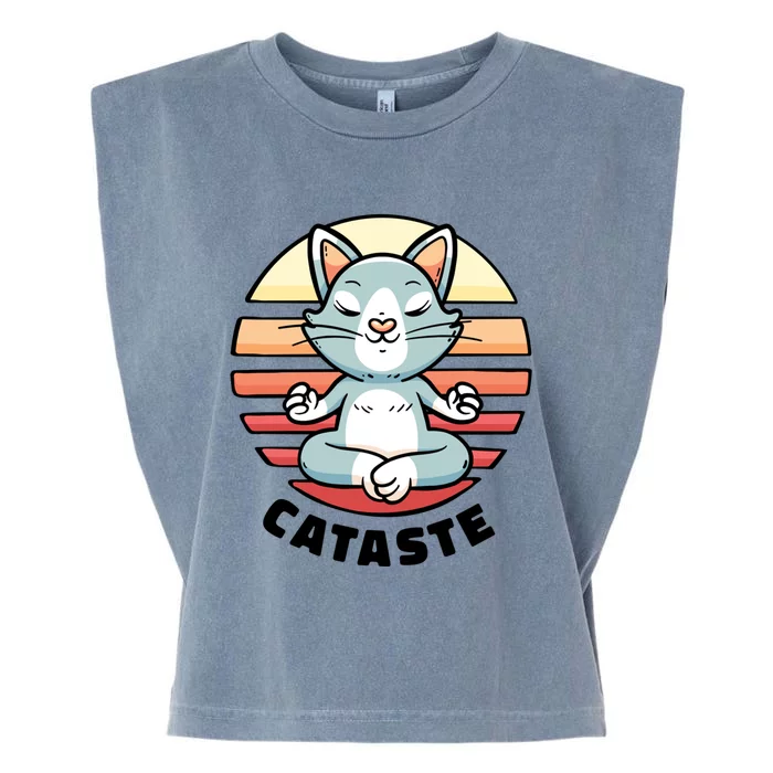 Cute Cat Meditating I Namaste Cataste Yoga Pun Funny Cat Meaningful Gift Garment-Dyed Women's Muscle Tee