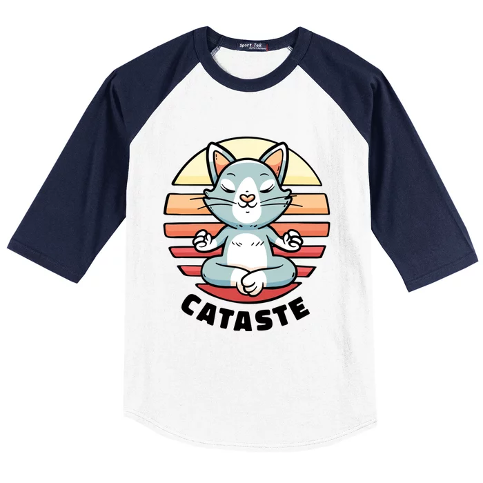 Cute Cat Meditating I Namaste Cataste Yoga Pun Funny Cat Meaningful Gift Baseball Sleeve Shirt