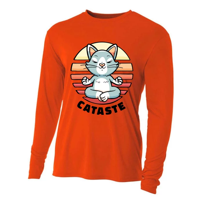 Cute Cat Meditating I Namaste Cataste Yoga Pun Funny Cat Cool Gift Cooling Performance Long Sleeve Crew