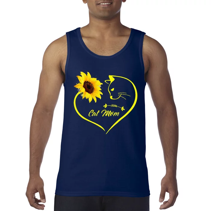 Cute Cat Mom Sunflower Heart Love Mothers Day Gift Cat Lover Tank Top