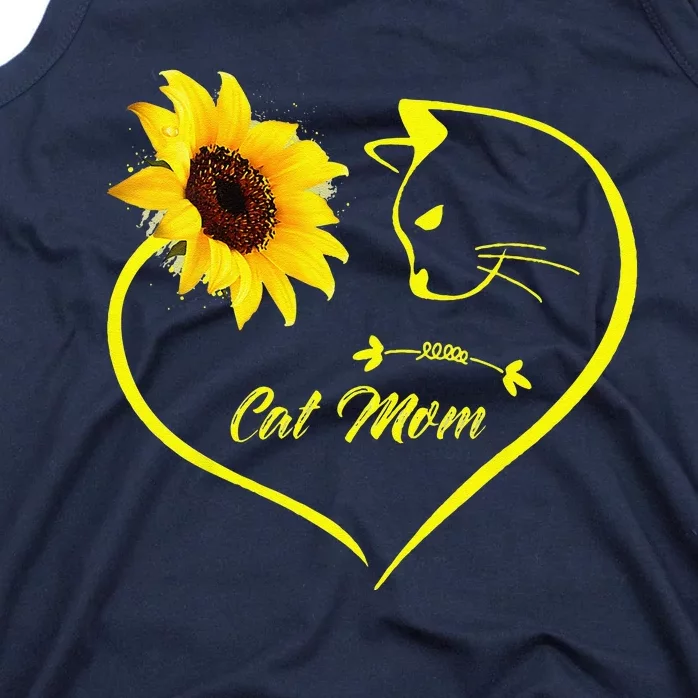 Cute Cat Mom Sunflower Heart Love Mothers Day Gift Cat Lover Tank Top