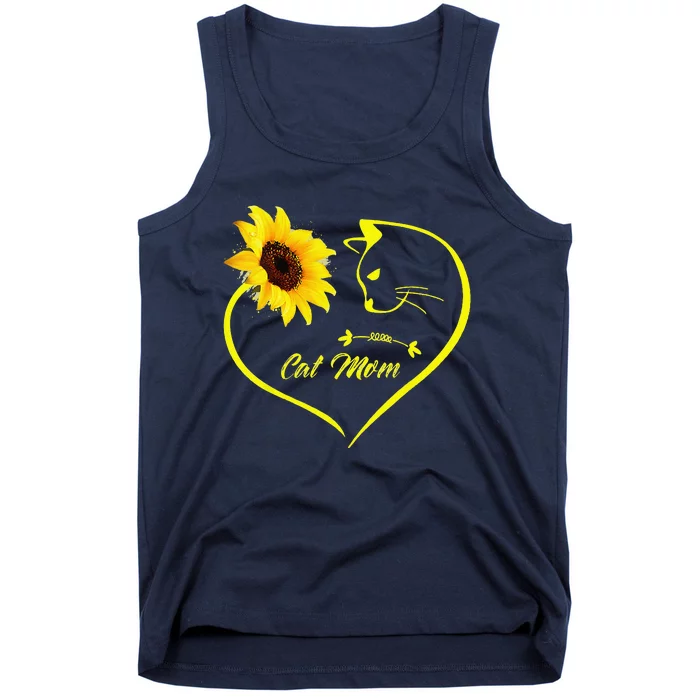 Cute Cat Mom Sunflower Heart Love Mothers Day Gift Cat Lover Tank Top