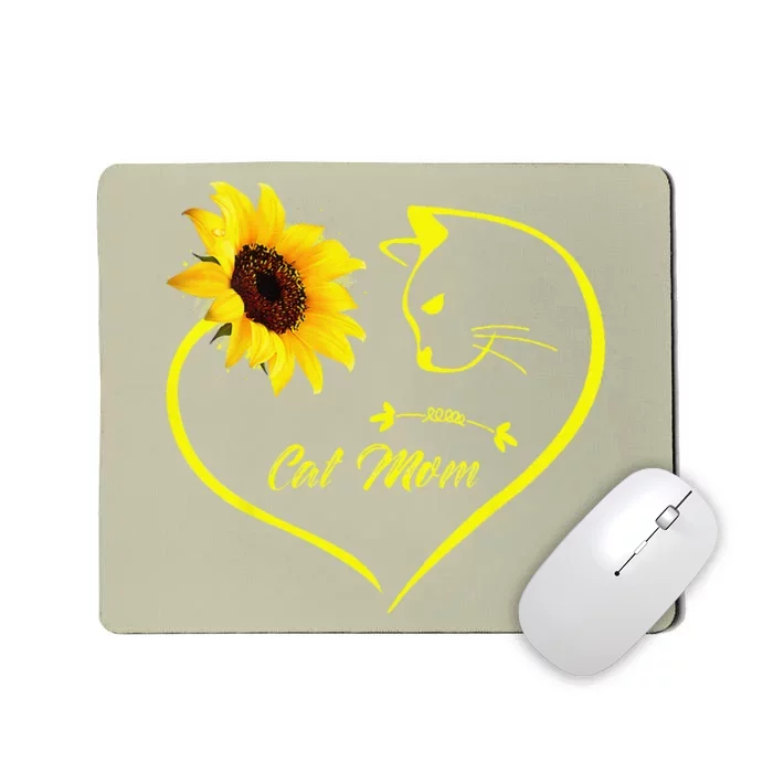 Cute Cat Mom Sunflower Heart Love Mothers Day Gift Cat Lover Mousepad