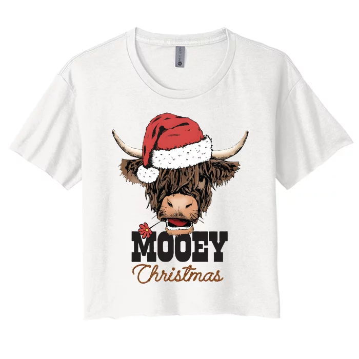 Christmas Cow Mooey Christmas Cute Cow Women's Crop Top Tee