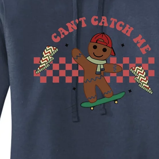 Can't Catch Me Merry Christmas Skateboarding Gingerbread Women's Pullover Hoodie