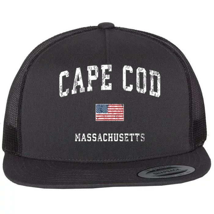 Cape Cod Massachusetts Ma Vintage American Flag Sports Flat Bill Trucker Hat