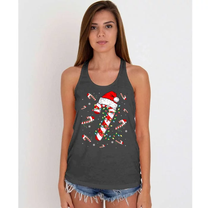 Candy Cane Merry And Bright Red White Lights Christmas Women's Knotted Racerback Tank