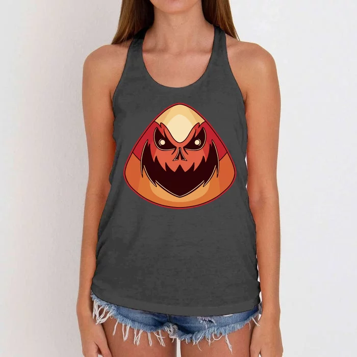 Candy Corn Monster Halloween Women's Knotted Racerback Tank