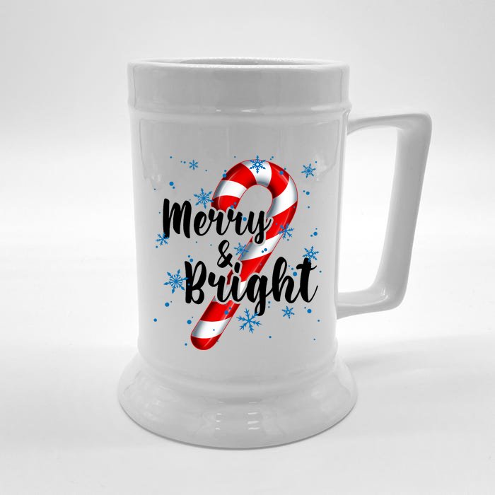 Candy Cane Merry And Bright Red And White Candy Snowflakes Front & Back Beer Stein