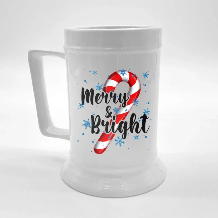 Candy Cane Merry And Bright Red And White Candy Snowflakes Front & Back Beer Stein