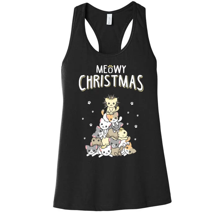 Cat Christmas Meow Christmas Women's Racerback Tank