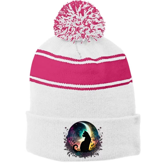 Cute Cat Motifs Cat Stripe Pom Pom Beanie