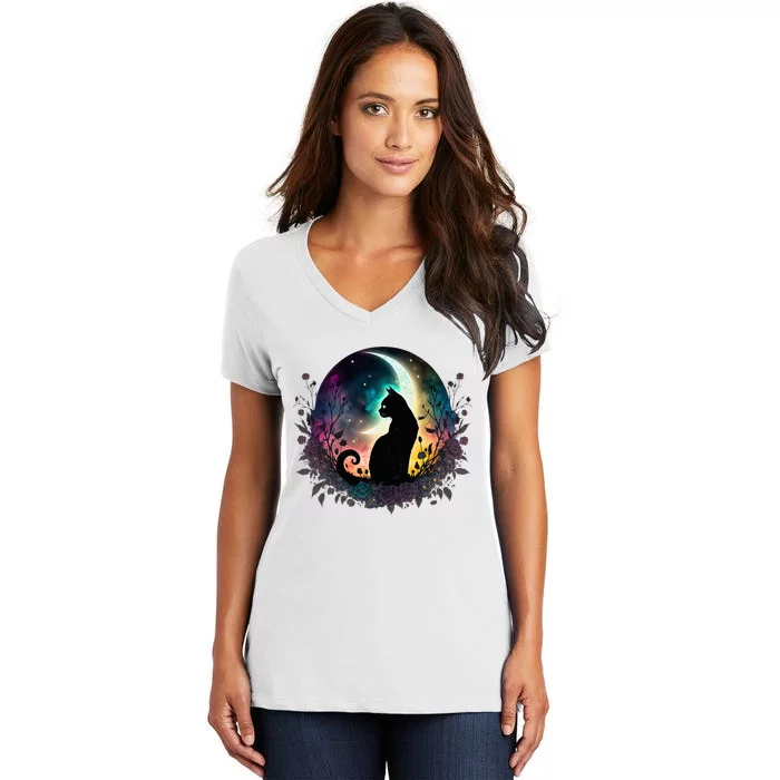 Cute Cat Motifs Cat Women's V-Neck T-Shirt