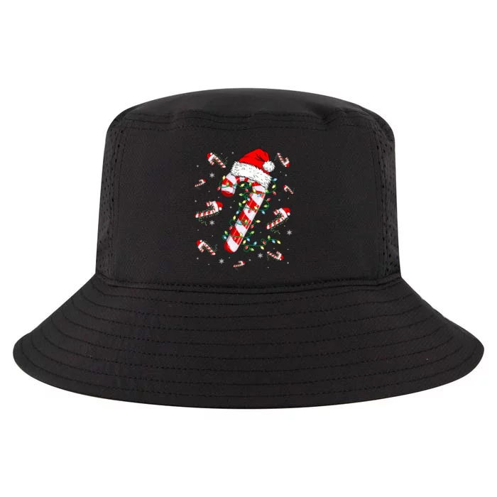 Candy Cane Merry And Bright Red White Lights Christmas Long Sleeve Cool Comfort Performance Bucket Hat