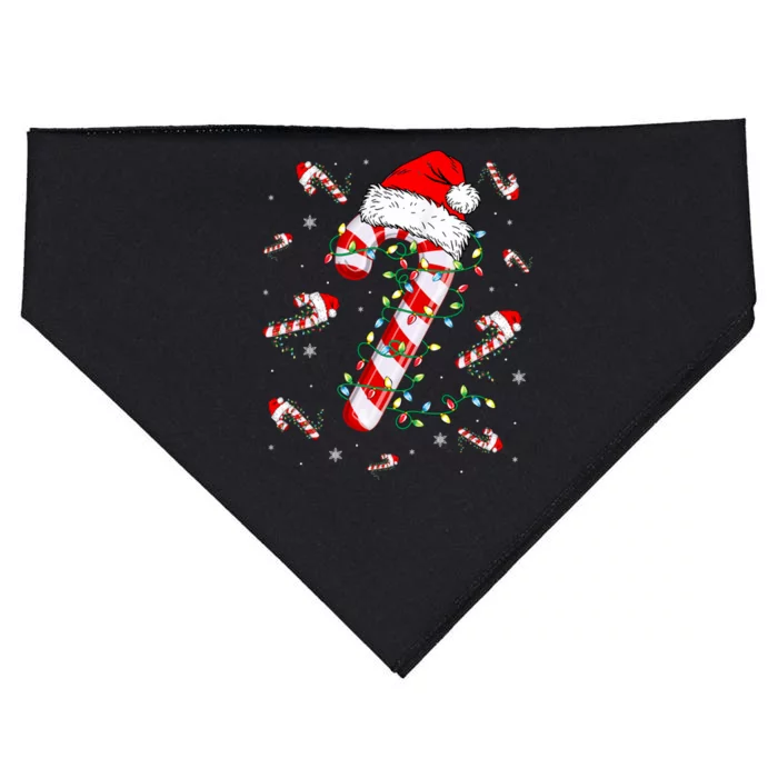 Candy Cane Merry And Bright Red White Lights Christmas Long Sleeve USA-Made Doggie Bandana