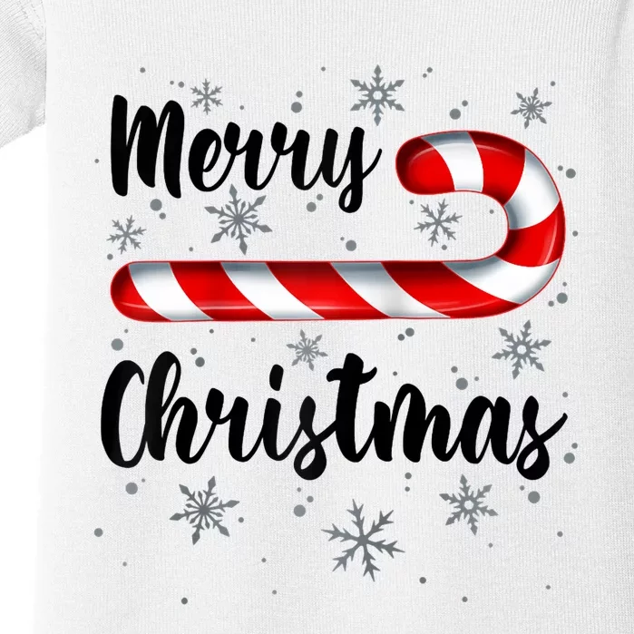 Candy Cane Merry Christmas Red And White Candy Snowflakes Raglan Baseball Baby Bodysuit