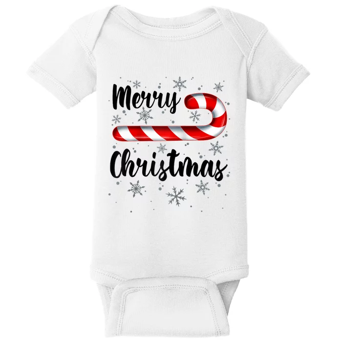 Candy Cane Merry Christmas Red And White Candy Snowflakes Raglan Baseball Baby Bodysuit