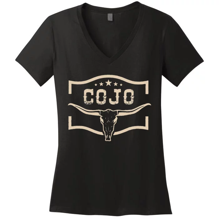 Cojo Country Music Cow Skull Western Skull Women's V-Neck T-Shirt