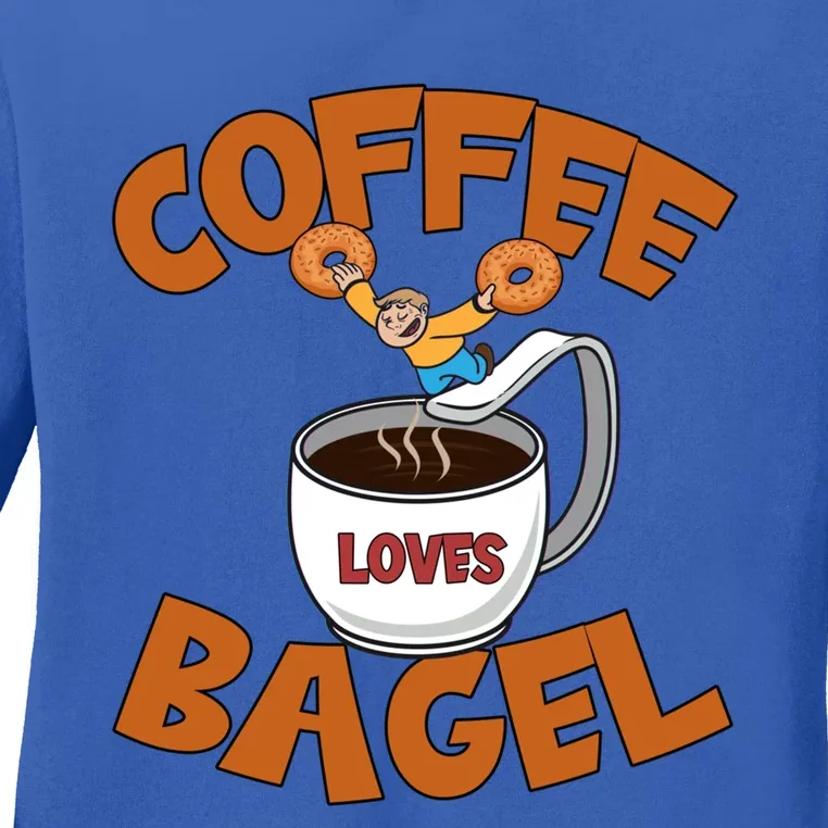 Cute Coffee Mom Loves Bagel Quote And Bagel Lover Gift Ladies Long Sleeve Shirt