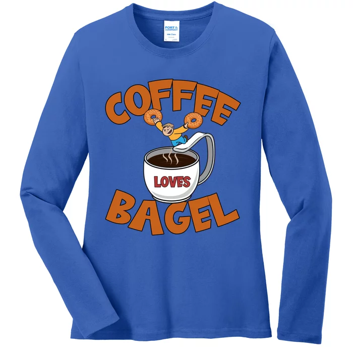 Cute Coffee Mom Loves Bagel Quote And Bagel Lover Gift Ladies Long Sleeve Shirt