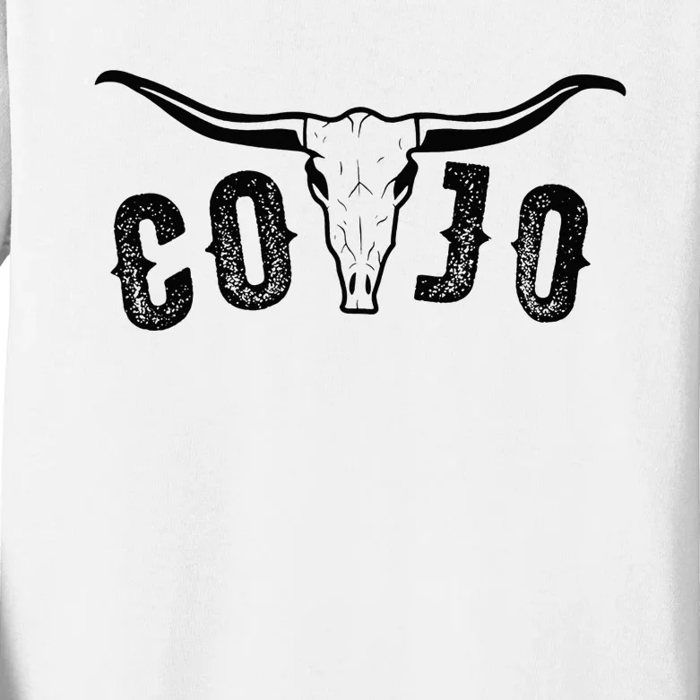 Cojo Country Music Cow Skull, Western Bull Skull Kids Long Sleeve Shirt