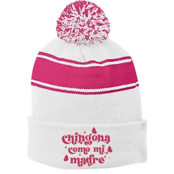 Chingona Como Mi Madre Stripe Pom Pom Beanie