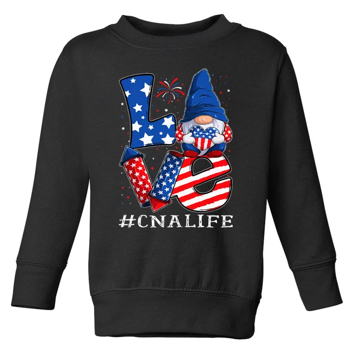 CNA Certified Nursing Assistant LOVE 4th of july Gnome USA Toddler Sweatshirt