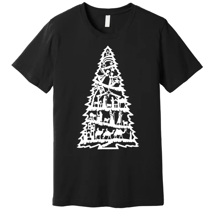 Christian Christmas Nativity Scene Xmas Tree Premium T-Shirt