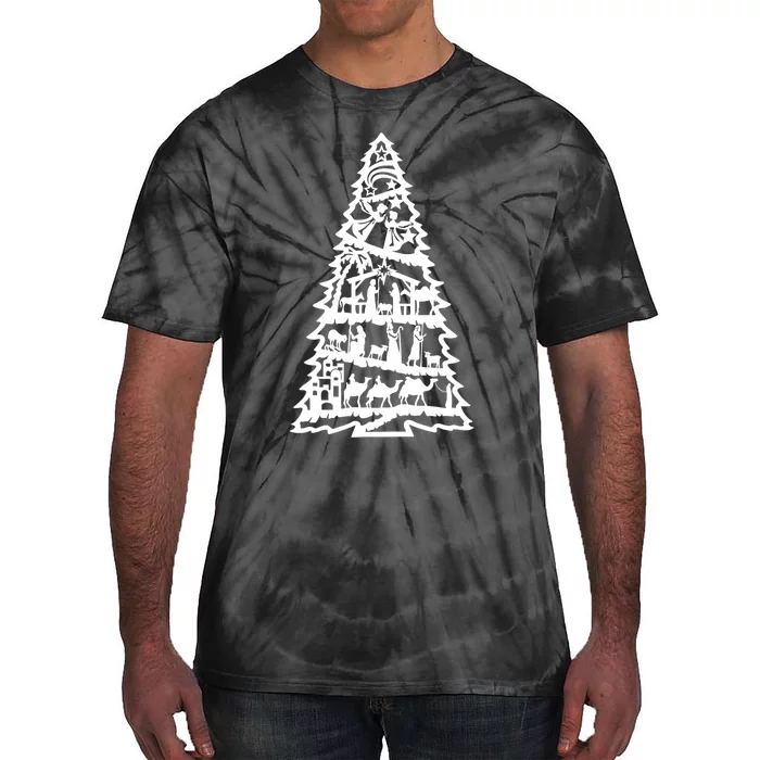 Christian Christmas Nativity Scene Xmas Tree Tie-Dye T-Shirt