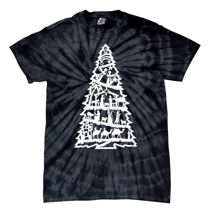 Christian Christmas Nativity Scene Xmas Tree Tie-Dye T-Shirt