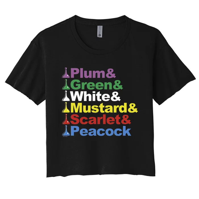 Clue Character Name Stack Game Pieces Big Women's Crop Top Tee