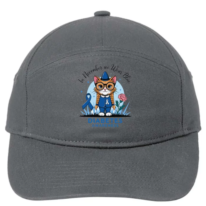 Cute Cat November Diabetes Awareness 7-Panel Snapback Hat