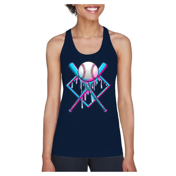 Cool Cute Neon Paint Baseball Bat Ball Diamond Women's Racerback Tank