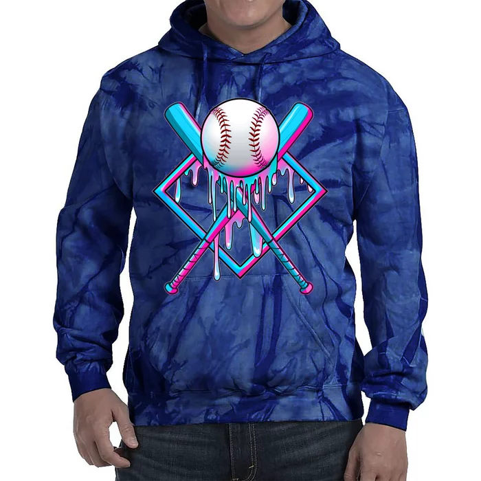 Cool Cute Neon Paint Baseball Bat Ball Diamond Tie Dye Hoodie