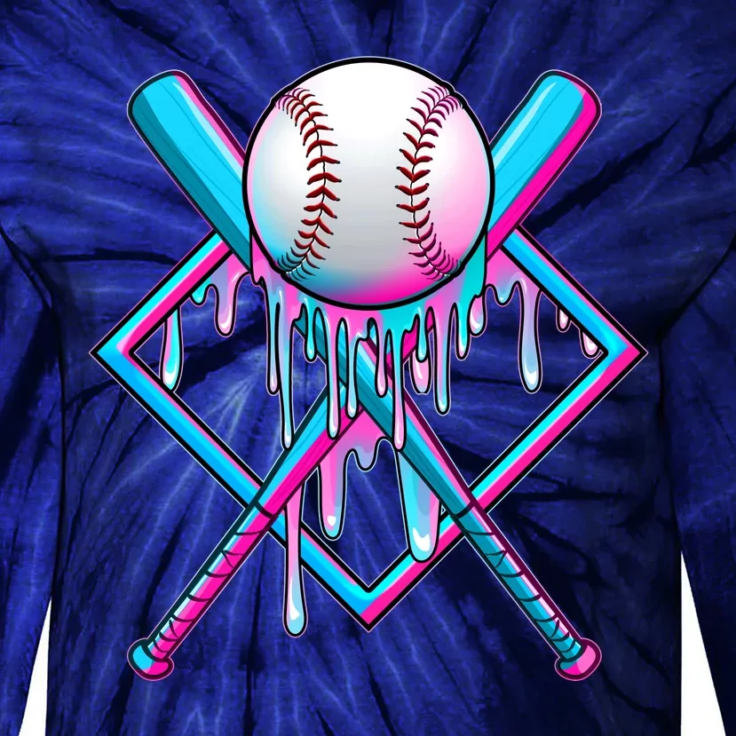 Cool Cute Neon Paint Baseball Bat Ball Diamond Tie-Dye Long Sleeve Shirt