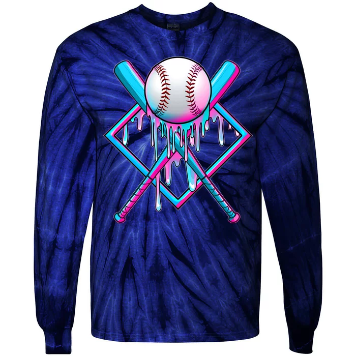 Cool Cute Neon Paint Baseball Bat Ball Diamond Tie-Dye Long Sleeve Shirt