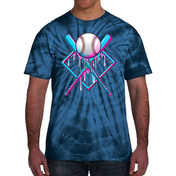 Cool Cute Neon Paint Baseball Bat Ball Diamond Tie-Dye T-Shirt