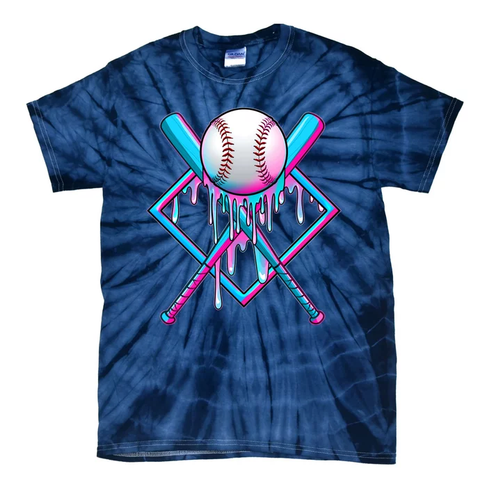 Cool Cute Neon Paint Baseball Bat Ball Diamond Tie-Dye T-Shirt