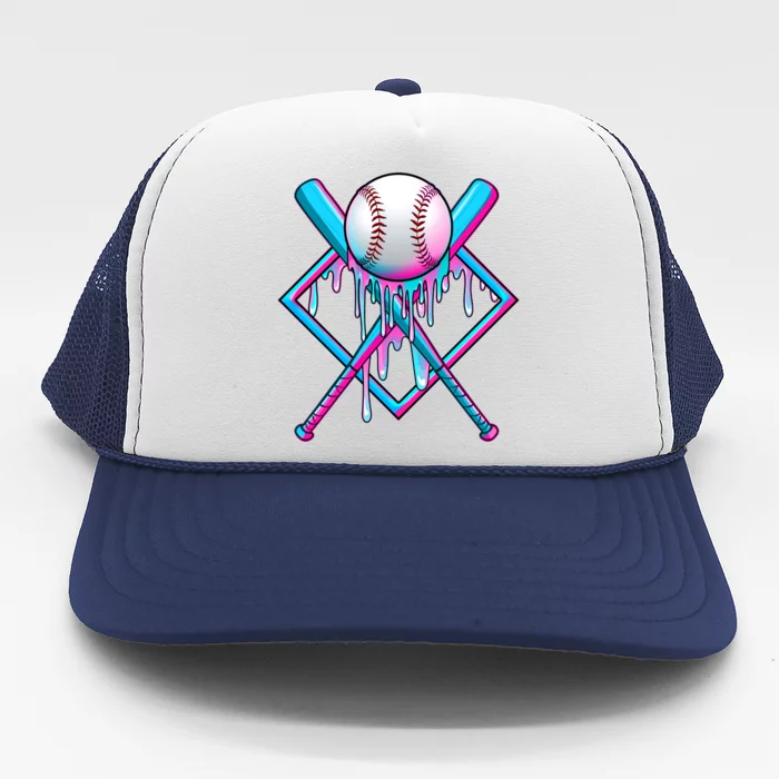 Cool Cute Neon Paint Baseball Bat Ball Diamond Trucker Hat