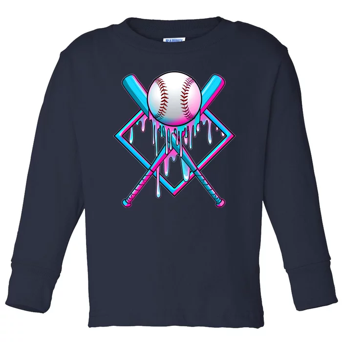 Cool Cute Neon Paint Baseball Bat Ball Diamond Toddler Long Sleeve Shirt