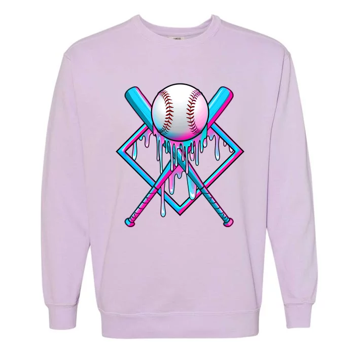 Cool Cute Neon Paint Baseball Bat Ball Diamond Garment-Dyed Sweatshirt