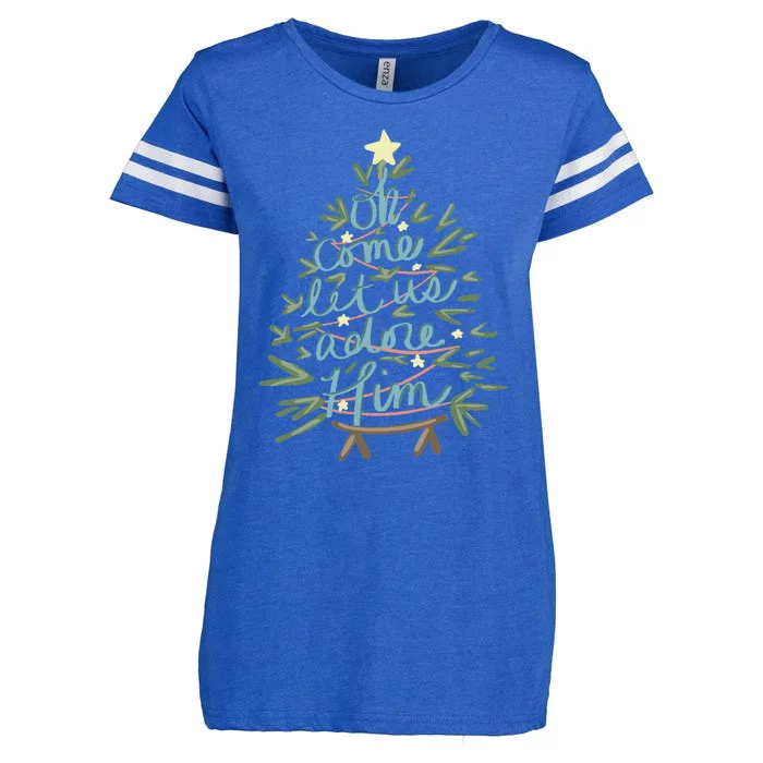 Christian Christ Nativity Christmas Oh Come Let Us Adore Him Enza Ladies Jersey Football T-Shirt