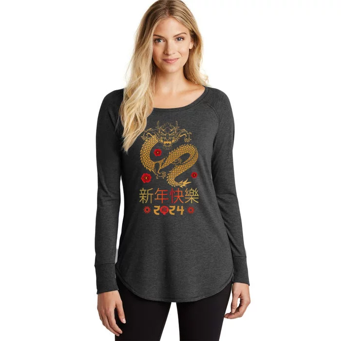 Celebrate Chinese New Year 2024 Year Of The Dragon Women's Perfect Tri Tunic Long Sleeve Shirt