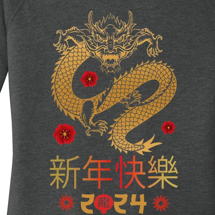 Celebrate Chinese New Year 2024 Year Of The Dragon Women's Perfect Tri Tunic Long Sleeve Shirt